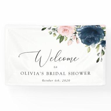 Navy Flowers, Pink Flowers, Bridal Shower Welcome Banner