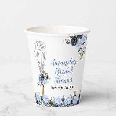 Navy Flowers Soon to be Whisked Away Bridal Shower Paper Cups