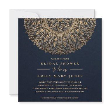 NAVY GOLD CLASSIC ORNATE MANDALA BRIDAL SHOWER Invitations