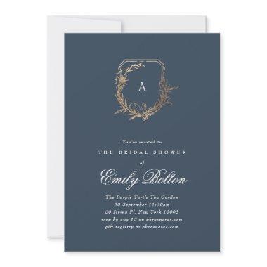 navy gold floral monogram crest