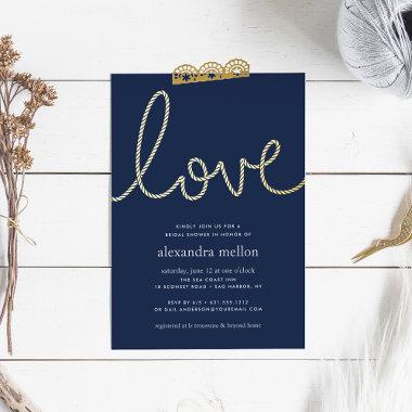 Navy & Gold Knotted Love Nautical Bridal Shower Foil Invitations