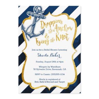 Navy & Gold Nautical Bridal Shower Invitations