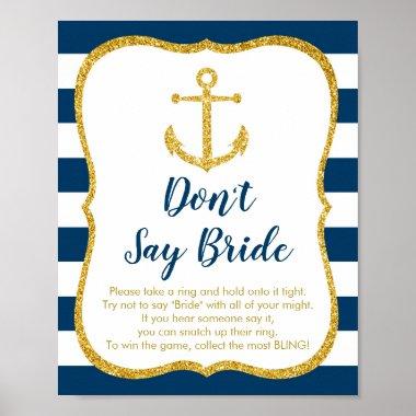 Navy & Gold Nautical Don't Say Bride Game Poster