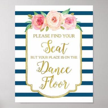 Navy Gold Pink Watercolor Floral Wedding Sign