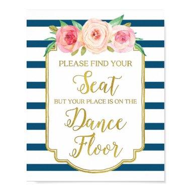 Navy Gold Pink Watercolor Floral Wedding Sign