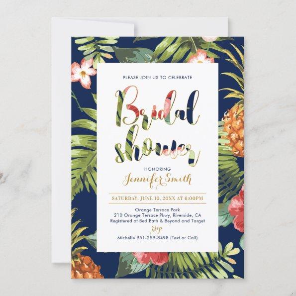 Navy & Gold | Tropical Bridal Shower Invitations