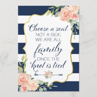 Navy =Gold Wedding Sign, Choose a Seat Not a Side Invitations
