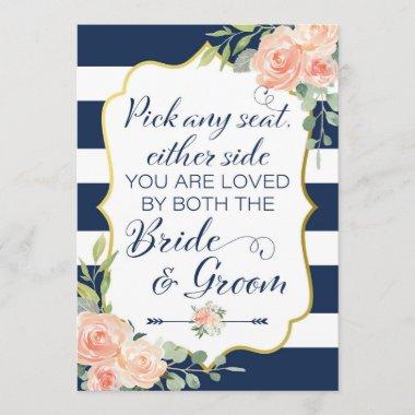 Navy =Gold Wedding Sign, Choose a Seat Not a Side Invitations