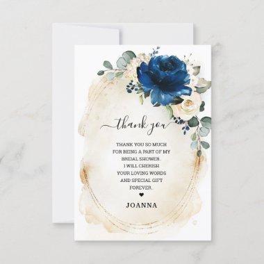 Navy Gold White Champagne Ivory Rose Bridal Shower Thank You Invitations