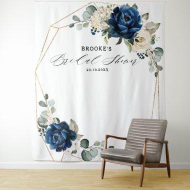 Navy Gold White Ivory Geometric  Tapestry