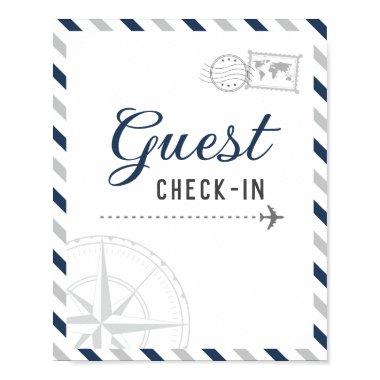 Navy Gray Travel Airplane Guest Check-in Welcome Poster