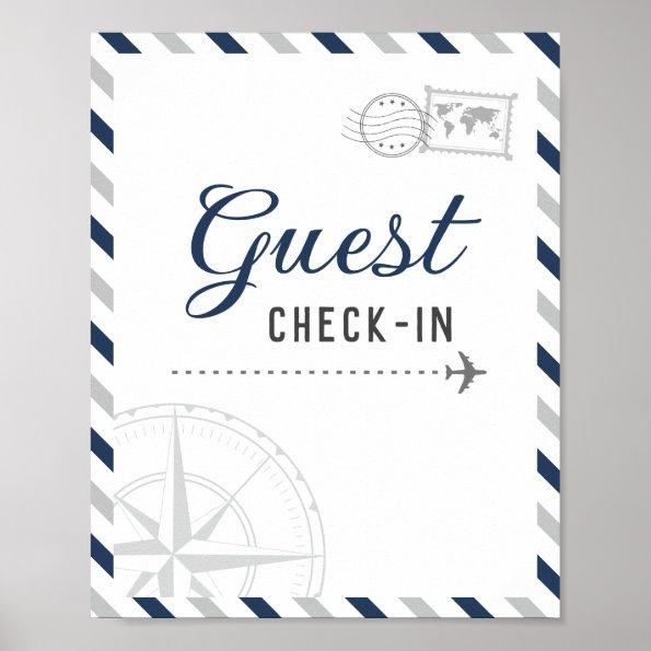 Navy Gray Travel Airplane Guest Check-in Welcome Poster
