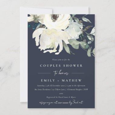 NAVY IVORY WHITE FLORA WATERCOLOR COUPLES SHOWER Invitations