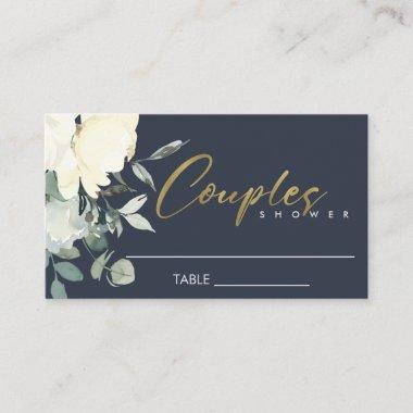 NAVY IVORY WHITE FLORAL WATERCOLOR COUPLES SHOWER PLACE Invitations
