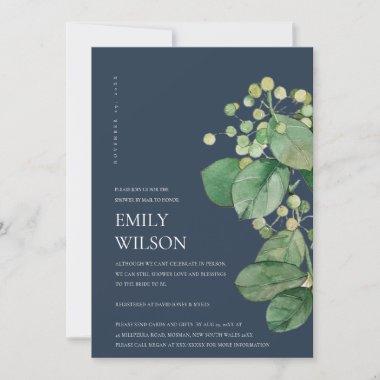 NAVY LEAFY FOLIAGE GREEN SHOWER BY MAIL INVITE