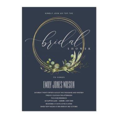 NAVY LEAFY GREEN FOLIAGE WATERCOLOR BRIDAL SHOWER Invitations