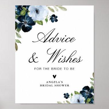 navy & light blue bridal shower advice wishes poster