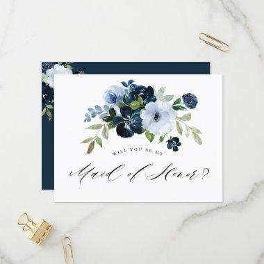 navy light blue Maid of Honor proposal Invitations