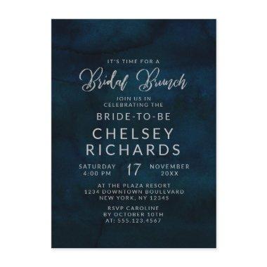 Navy Luster Dark Blue Silver Bridal Brunch Shower Invitations