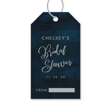 Navy Luster Dark Blue Silver Bridal Display Shower Gift Tags