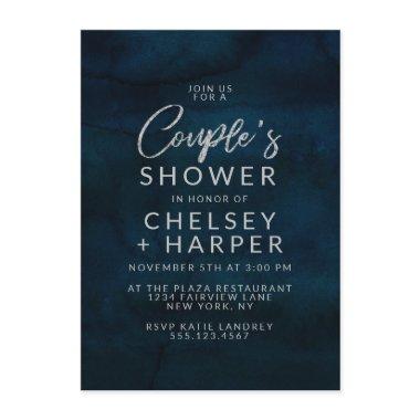 Navy Luster Silver Blue Couple's Wedding Shower Invitations