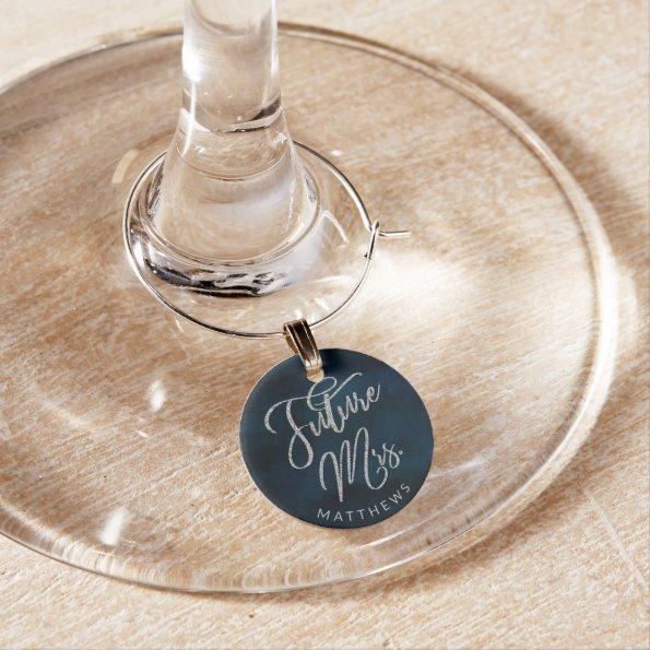Navy Luster Silver Blue Future Mrs. Personalized Wine Charm