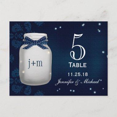 Navy Mason Jar with Fireflies Table Number Cards