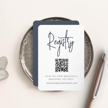 Navy | Modern Script QR Code Bridal Registry Enclosure Invitations