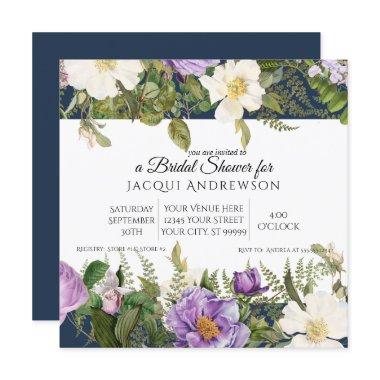 Navy n Lavender Ivory Roses Floral