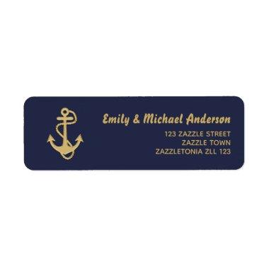 Navy Nautical Address Labels Gold Anchor Blue