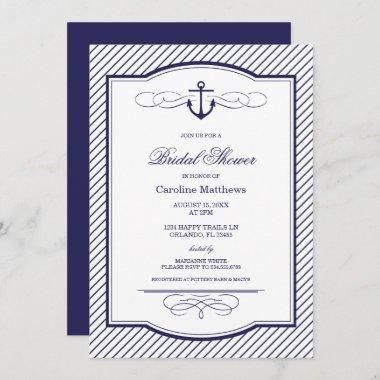 Navy Nautical Anchor Bridal Shower Invitations