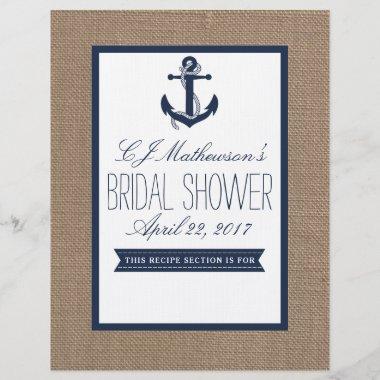 Navy Nautical Anchor Bridal Shower Recipe Divider