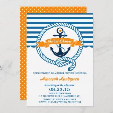 Navy & Orange Nautical Bridal Shower Invitations