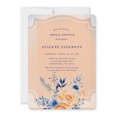 Navy Peach Painted Floral