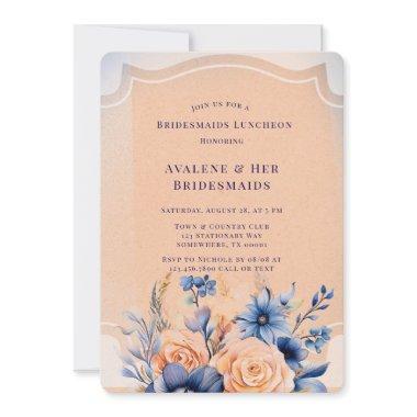 Navy Peach Painted Floral Bridesmaids Luncheon
