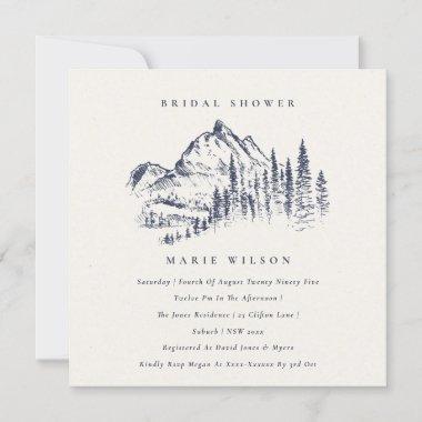 Navy Pine Mountain Sketch Bridal Shower Invite