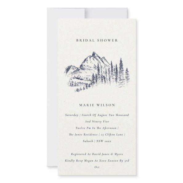 Navy Pine Mountain Sketch Bridal Shower Invite