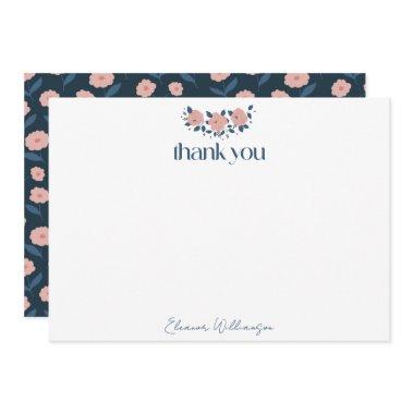 Navy Pink Garden Flower Custom Bridal Shower Thank You Invitations