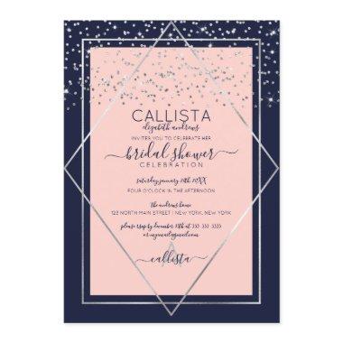Navy Pink Silver Confetti Border