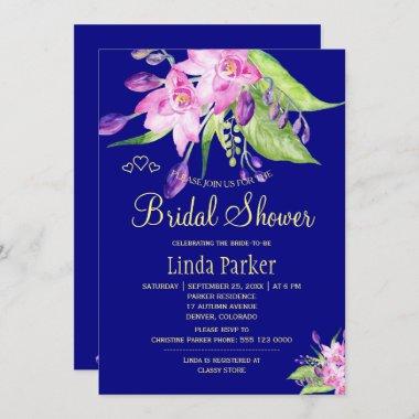 Navy plum summer floral watercolor bridal shower Invitations