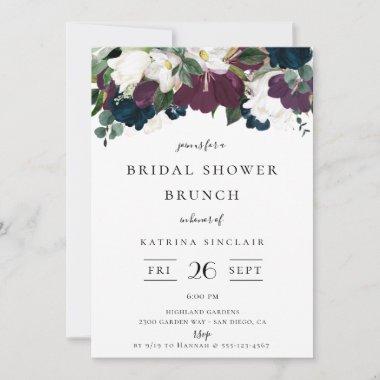 Navy Purple Ivory Fall Floral Bridal Shower Invitations