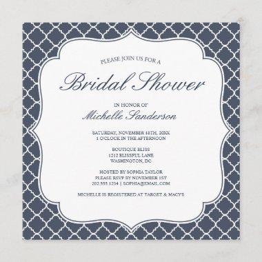 Navy Quatrefoil Bridal Shower Invitations