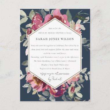 NAVY RED BLUSH ROSE FLORAL DRIVE BY BRIDAL SHOWER POSTInvitations