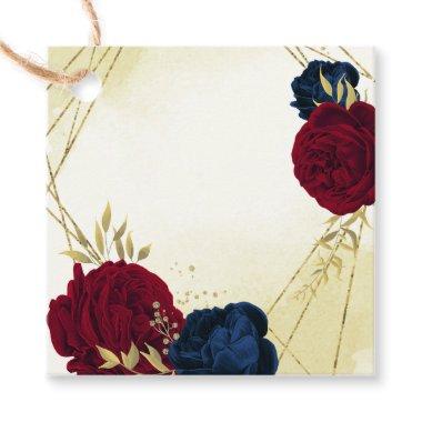 navy red flowers gold leaves wedding favor tags