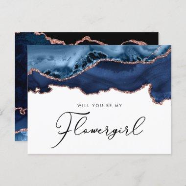 navy rose gold agate will you be my flowergirl invitation postInvitations