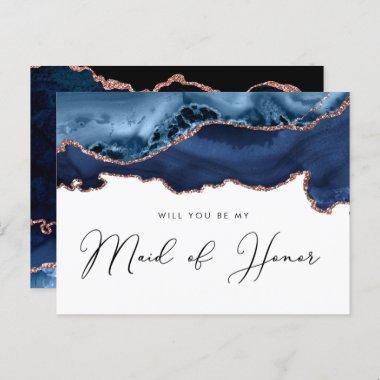 navy rose gold agate will you be my maid of honor invitation postInvitations