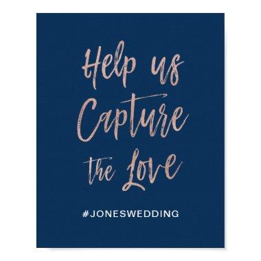 Navy & Rose Gold Glam Chic Wedding Hashtag Sign