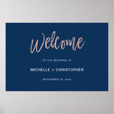 Navy & Rose Gold Glam Chic Wedding Welcome Sign