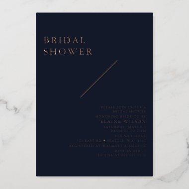 Navy Rose Gold Modern Bridal Shower Foil Invitations