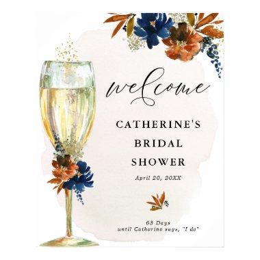 Navy Rust Boho Floral Bridal Shower Welcome Poster